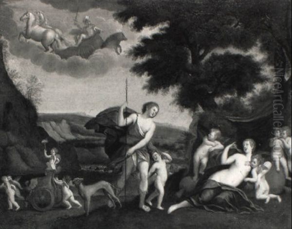 Venus Et Adonis Entoures D'amours - view 1