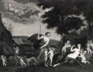 Venus Et Adonis Entoures D'amours by Francesco Albani