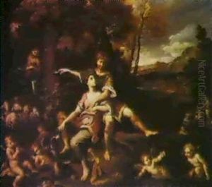 Angelica E Medoro In Un Paesaggio Con Amorini E Altre Figure by Francesco Albani