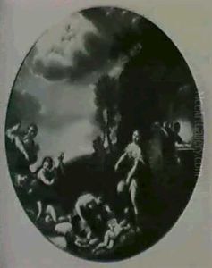 Venus Dans La Forge De Vulcain                              Diane Et Ses Nymphes (2 Toiles Rondes) by Francesco Albani