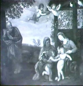 The Holy Family With The Infant Saint John And Saint Anne by Francesco Albani
