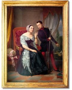 Portrait D'une Mere Donnant Ses Dernieres Recommandations A Son Fils Qui Vient D'etre Enrole Dans La Garde Civile De Bologne