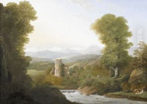 Flusslandschaft Mit Ruine Und Figurenstaffage Im Fruhling