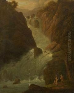 Bauernpaar Mit Hund Bei Einem Wasserfall by Anton Albers the Elder