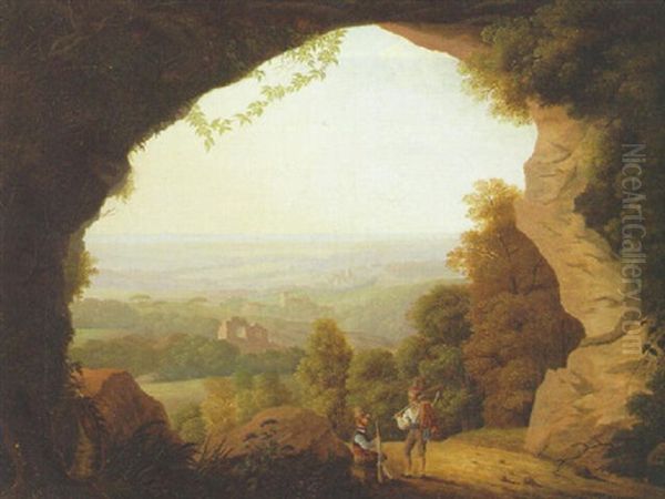 Huntsmen Resting At The Mouth Of A Grotto, An Extensive Landscape Beyond - view 1