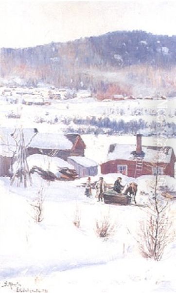 Soligt Vinterlandskap Med Gard - view 1