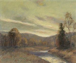 River Landscape At Sunset by Ernest Albert