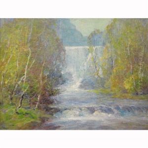 Birches And Waterfall