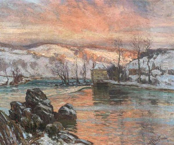 Cabin By A River In Winter - view 1