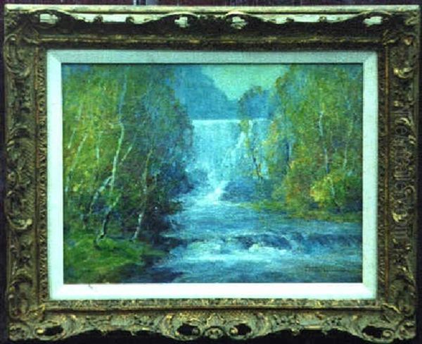 Birches And Waterfall - view 1