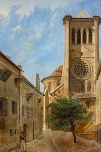 La Cathedrale De Geneve Avec L'ancienne Prison St-antoine by Alexandre-Louis d' Albert-Durade