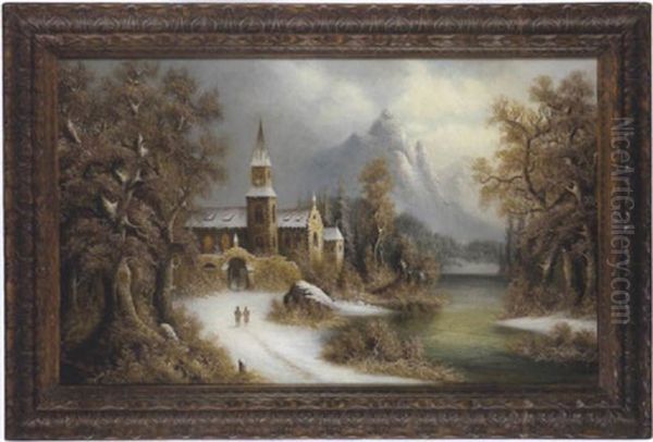 Kirchgang In Weiter Winterlandschaft - view 1