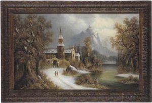 Kirchgang In Weiter Winterlandschaft by Giovanni Alberti