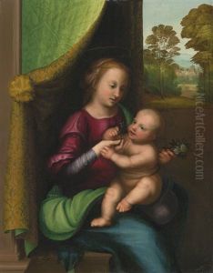 Madonna And Child Beside A Window, A Landscape Beyond