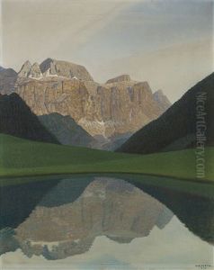 Veduta Lacustre Con Monti Sullo Sfondo by Oreste Albertini