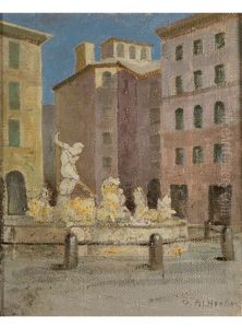 Piazza Mit Brunnen by Oreste Albertini