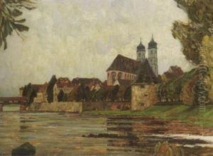 Bad Sackingen Am Rhein. Blick Auf Das Fridolinmunster Und Die Historische Holzbrucke