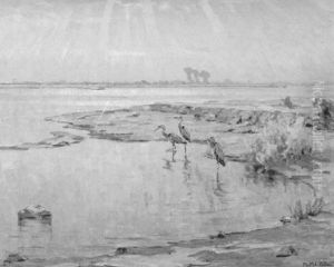 Fischreiher An Einer Elbbuhne by Richard Albitz