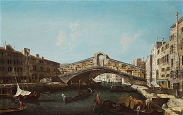 Die Rialtobrucke In Venedig, Il Ponte Di Rialto Con Le Rive Del Ferro E Del Vin - view 1