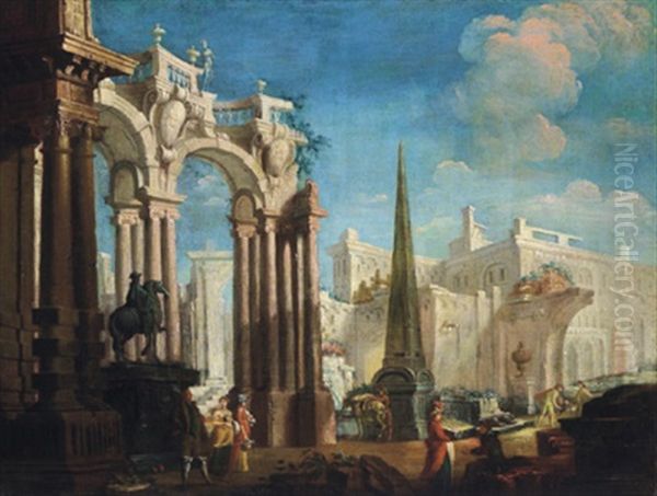 Capriccio Architettonico Con Figure (+ Another, Similar; Pair) - view 1