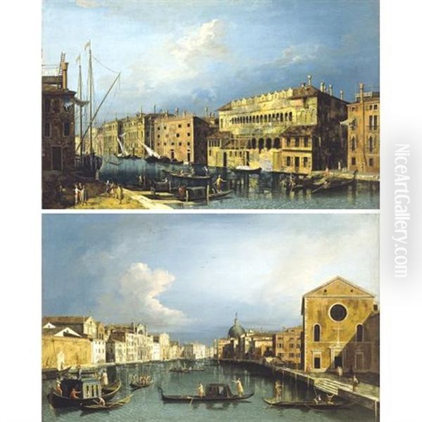 View Of The Grand Canal And The Fondaco Dei Turchi ( + View Of The Grand Canal, Looking North East From Santa Croce To San Geremia; Pair) - view 1