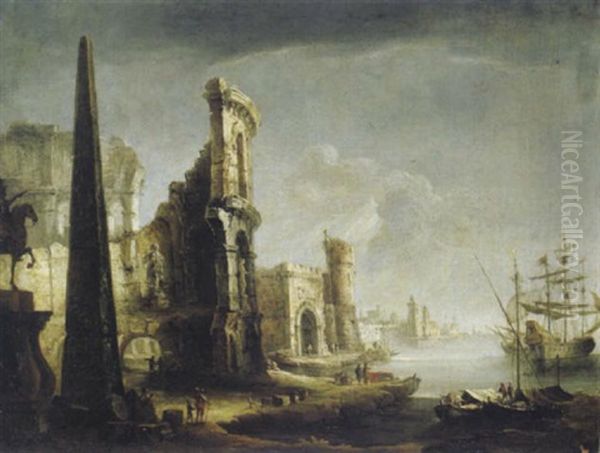 Capriccio Mit Romischen Ruinen An Einem Seehafen - view 1
