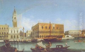 Blick Vom Markusbecken Auf Die Piazzetta, Biblioteca, Markuskirche Und Dogenpalast Blick Vom Markusbecken Auf Die Piazzetta, Biblioteca, Markuskirche Und Dogenpalast