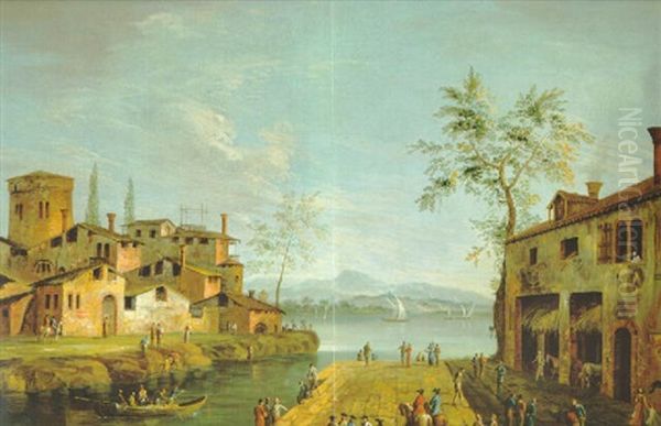 Capriccio Con Paese Sulla Riva Di Un Fiume - view 1