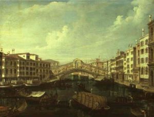 View Of The Rialto Bridge With The Riva Del Vin by Francesco Albotti