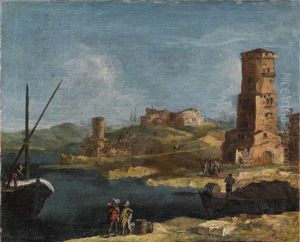 A Coastal Landscape With A Tower And Figures by Francesco Albotto