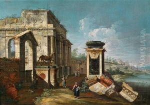 Figuren In Einer Ruinenlandschaft by Francesco Albotto