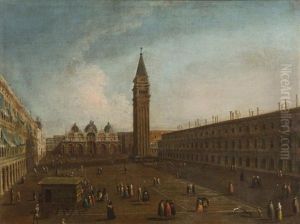 Vue Du Pont Du Rialto Et Vue De La Place Saint Marc (pair) by Francesco Albotto