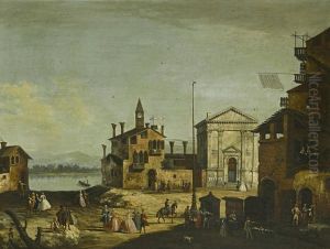 A Venetian Veduta With Strolling Figures by Francesco Albotto