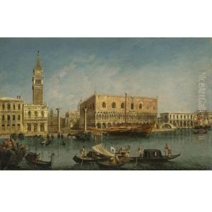 Venice, A View Of The Molo From The Bacino Di San Marco, With The Piazzetta And The Palazzo Ducale by Francesco Albotto