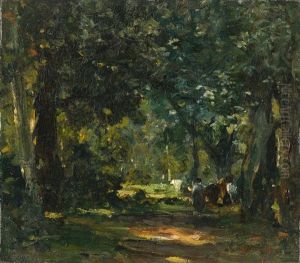 Waldlichtung Mit Spaziergangern by Karl Albrecht