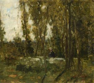 Bauerin Mit Weiser Haube In Sommerlicher Waldlandschaft by Karl Albrecht
