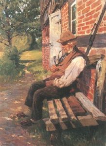 Alter Bauer Den Abendlichen Frieden Geniesend by Karl Albrecht