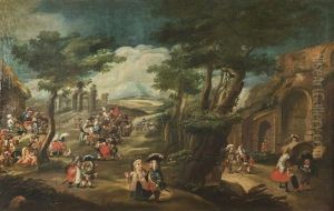 Feast Of Dwarves In A Landscape by Enrico Albrici