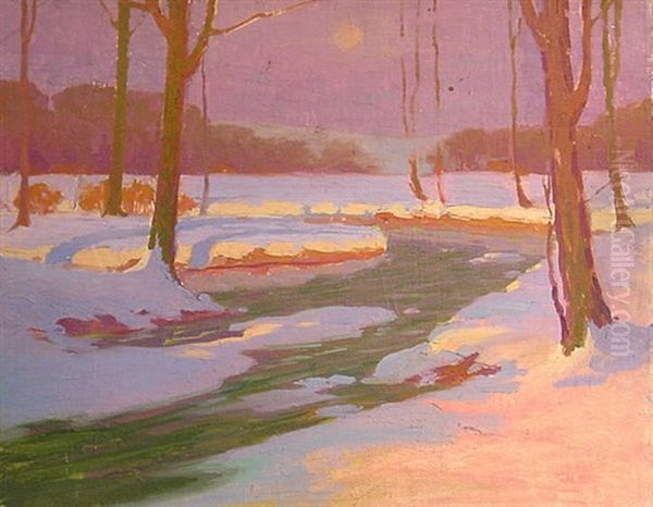 Snow Scene By Moonlight (albany County) - view 1