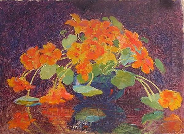 Nasturtiums In A Blue Bowl - view 1