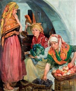 Aldeanas En El Mercado by Alvaro Alcala Galiano
