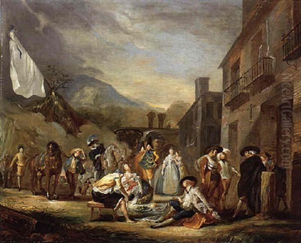Gentlefolk Picnicing In A Village - view 1