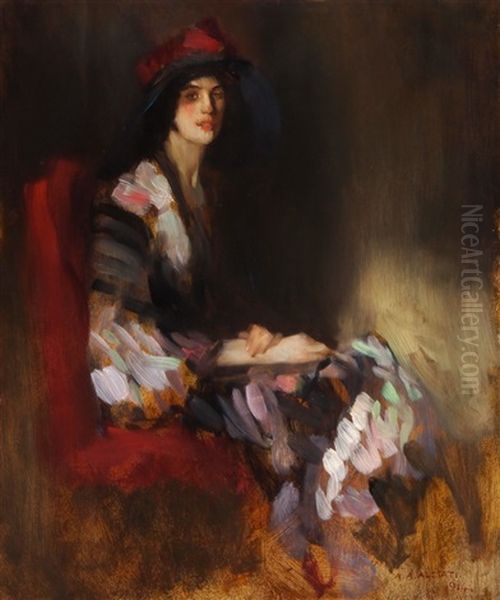 Bildnis Einer Eleganten Dame Mit Buntem Schal - view 1