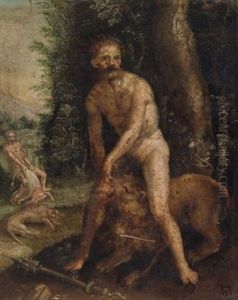 Herkules Und Der Nemeische Lowe by Heinrich Aldegrever