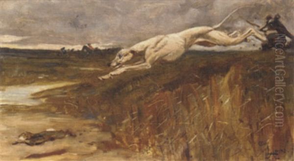A Greyhound Chasing A Rabbit - view 1