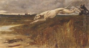 A Greyhound Chasing A Rabbit by Cecil Charles Aldin