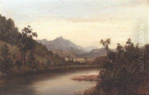 Evening On The Waihou River, New Zealand by Albert Edward Aldis