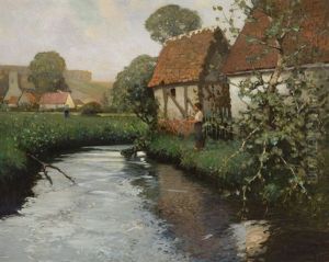 Figures Near A River, Normandy by George Ames Aldrich