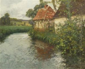 Brittany Landscape With Stream And Stone Cottages by George Ames Aldrich