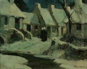 Brittany Scene In Winter Bathed In Moonlight by George Ames Aldrich